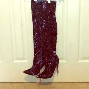 Navy Velvet and Sequined over the knee boot